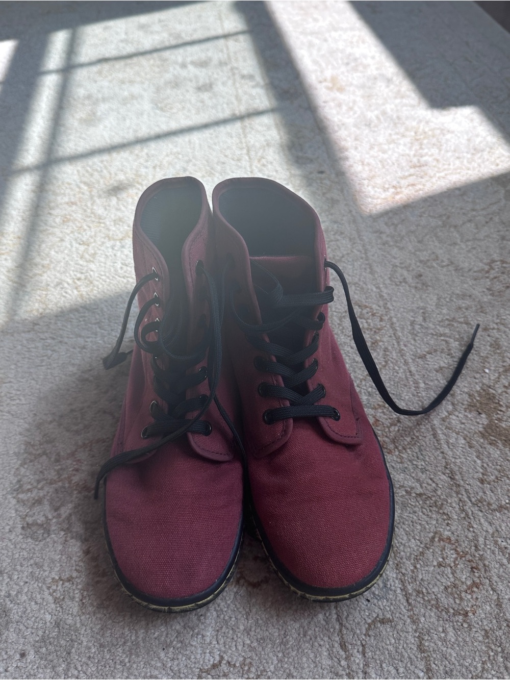Dr. Martens Burgundy Canvas Lace-Up Boots with Black Laces